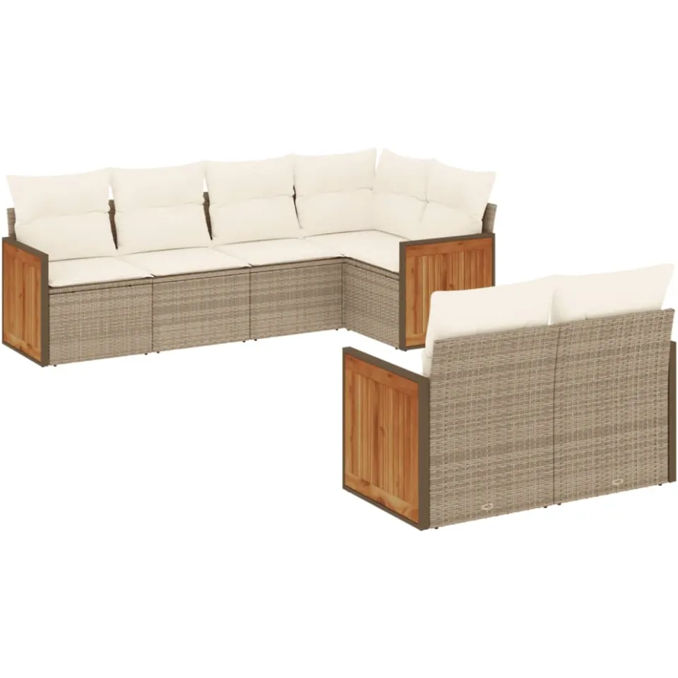 vidaXL 7-delige Loungeset met kussens poly rattan beige, foto 4