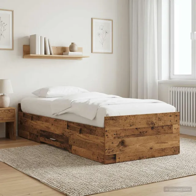 vidaXL Bedframe met opslag met lade Oud hout 80 x 200 cm Bewerkt hout Bruin