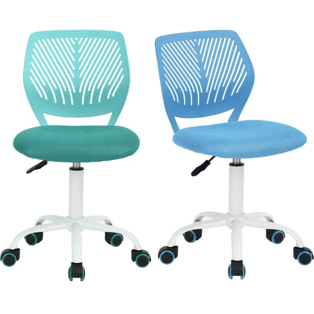 Imperatoris Bureaustoel zonder Armleuningen – Draaistoel met Wielen – Linnen Bureaustoel met Lendensteun – Make-up Stoel / Fauteuil voor Slaap- en Studeerkamer - 2 stuks blue and aqua