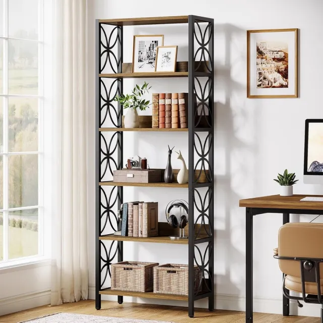 Tribesigns Boekenkast met 6 Planken - Industriële Boekenkast met Metalen Frame - Open Boekenplank voor Woonkamer, Slaapkamer, Thuiskantoor - 60x28x180cm - Bruin