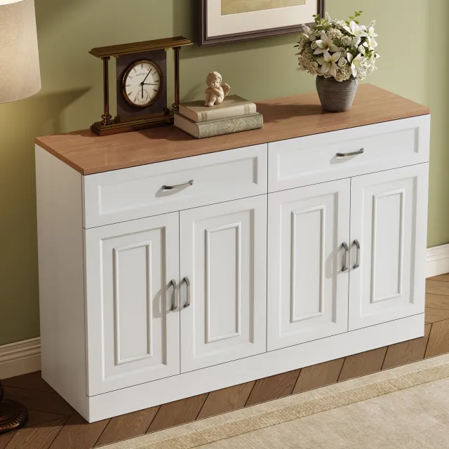 Maisentiel Dressoir wit en houtkleur - 120 x 35 x 80,5 cm - 4 deuren en 2 laden