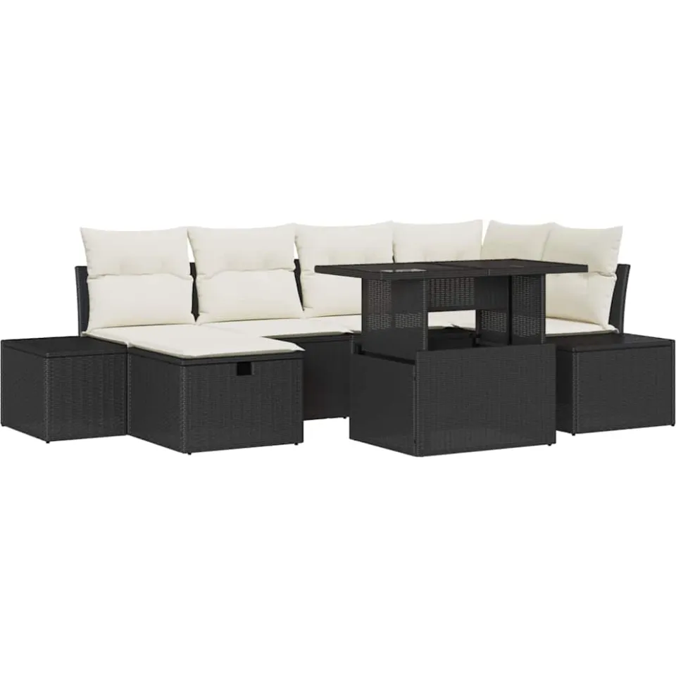 vidaXL Tuin Sofa Set 7 st poly rattan Zwart