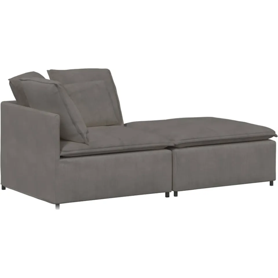 vidaXL Modulaire bank met voetenbank&kussens corduroy stof lichtgrijs grijs, foto 4