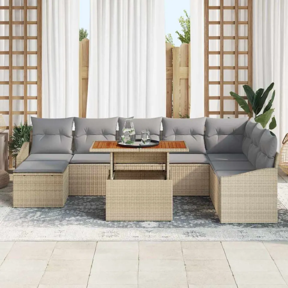vidaXL Tuin Sofa Set 9 st Beige Poly riet