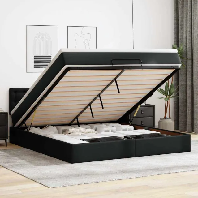 vidaXL Ottoman bed met matras 180x200cm kunstleer zwart
