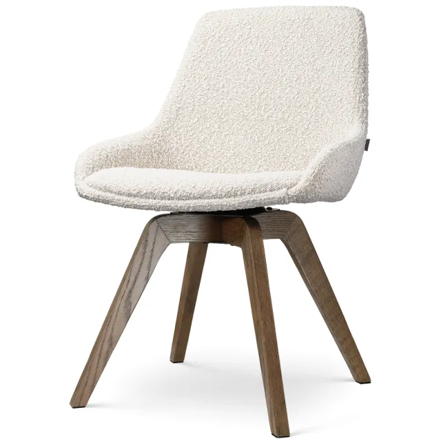 Nolon Noor-Isa draaibare eetkamerstoel bouclé beige - walnoot houten onderstel