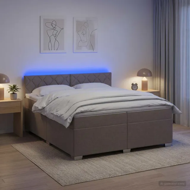 vidaXL Boxspring Bed met Matras en LED Taupe 200 x 200 cm Stof