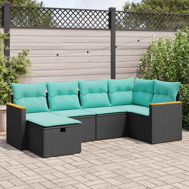 vidaXL 6-delige Loungeset met kussens poly rattan zwart, foto 2