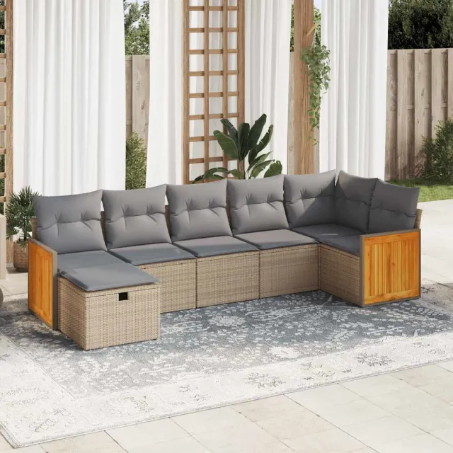 vidaXL 7-delige Loungeset met kussens poly rattan beige, foto 2