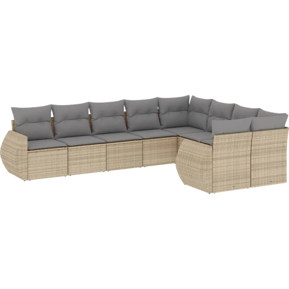 vidaXL 9-delige Loungeset met kussens poly rattan beige, foto 3