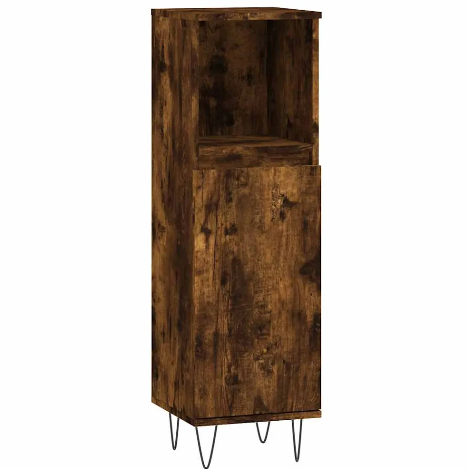 vidaXL Badkamerkast 30x30x100 cm bewerkt hout gerookt eikenkleurig, foto 3