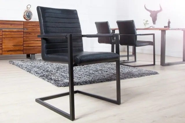 Invicta Interior industrieele sledestoel LOFT antiek zwart met armleuning ijzeren frame - 37082 Zie omschrijving