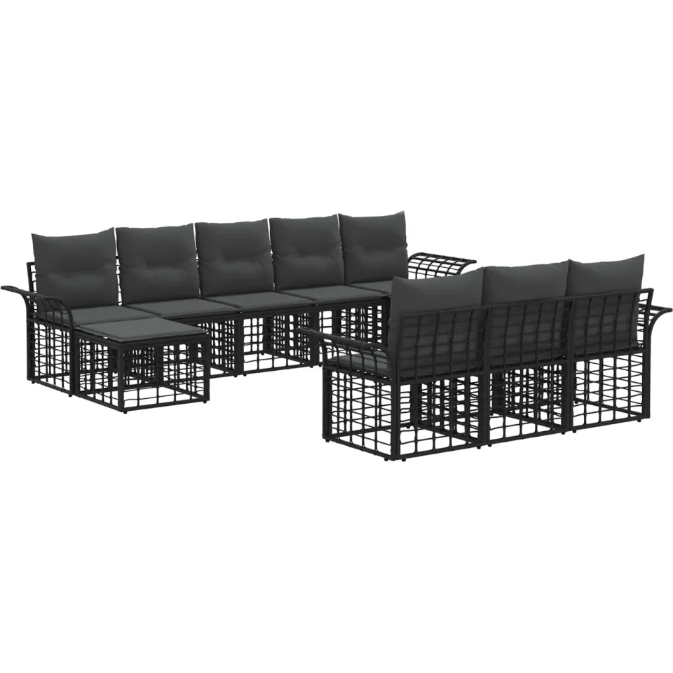 vidaXL Buiten bankenset 10 st Zwart en Donkergrijs Polyester, foto 3