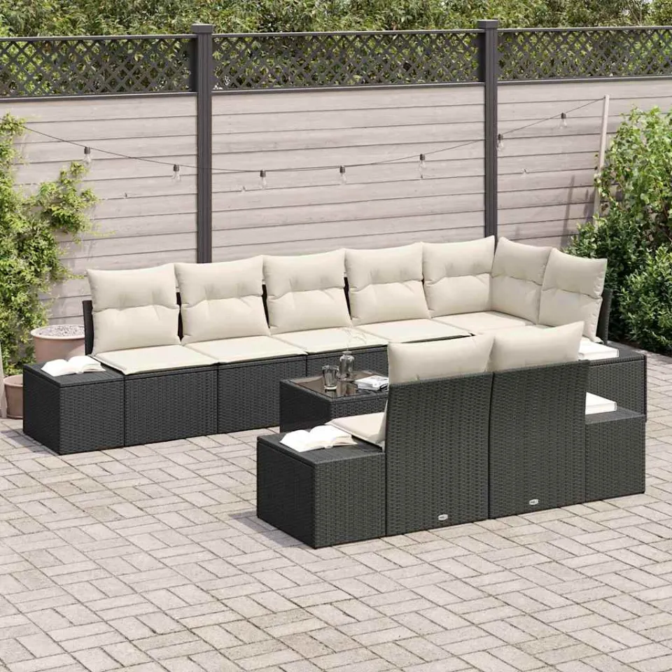 vidaXL Tuin Sofa Set 9 st Zwart en Crème poly rattan, foto 3