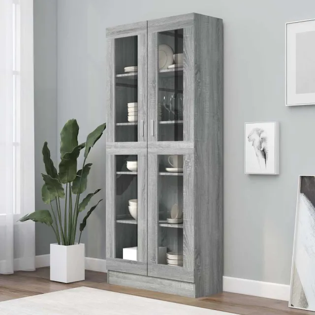 vidaXL Vitrinekast 82,5x30,5x185 cm bewerkt hout grijs sonoma eiken, foto 2