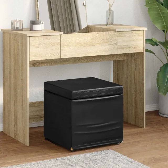 vidaXL Kruk Zwart 41 x 41 x 40 cm Nepleer en Gefabriceerd Hout, foto 2