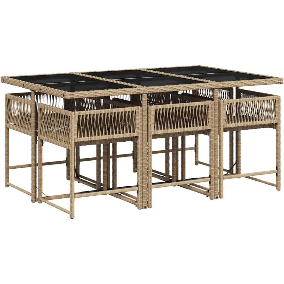 vidaXL 7-delige Tuinset met kussens poly rattan gemengd beige, foto 4