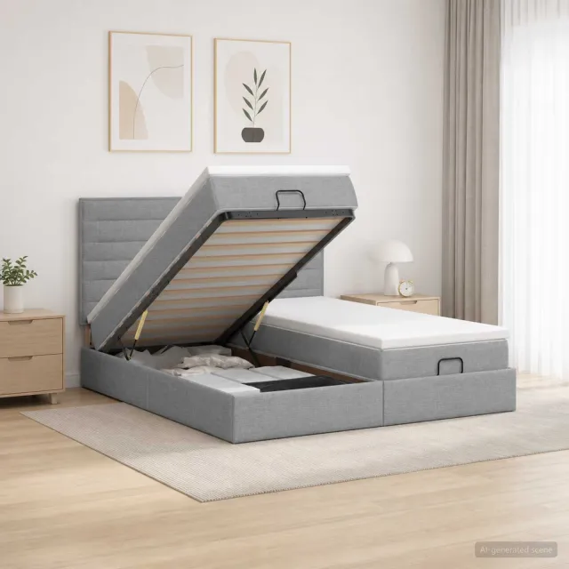 vidaXL Ottoman bed met matras met hoofdeinde 2 st Lichtgrijs Stof