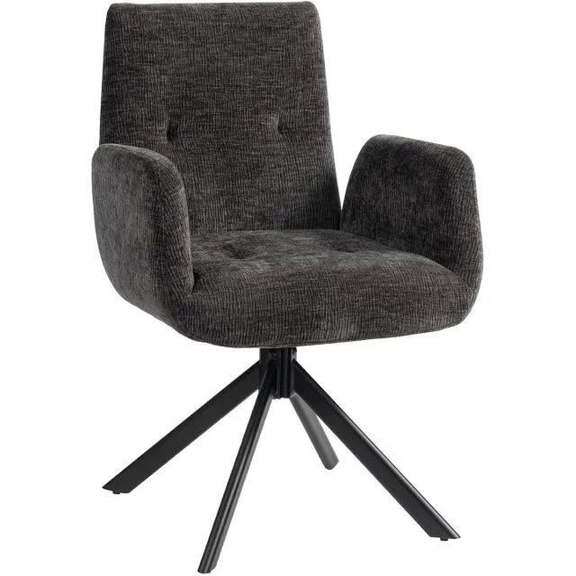 Homona Draaifauteuil - 360° draaibaar - Met knoopdetails en verstelbare voetjes - 60 x 61 x 88 cm - Zwart