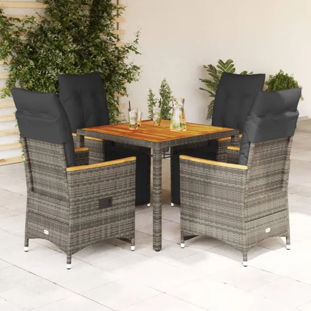 vidaXL 5-delige Bistroset met kussens poly rattan grijs, foto 2