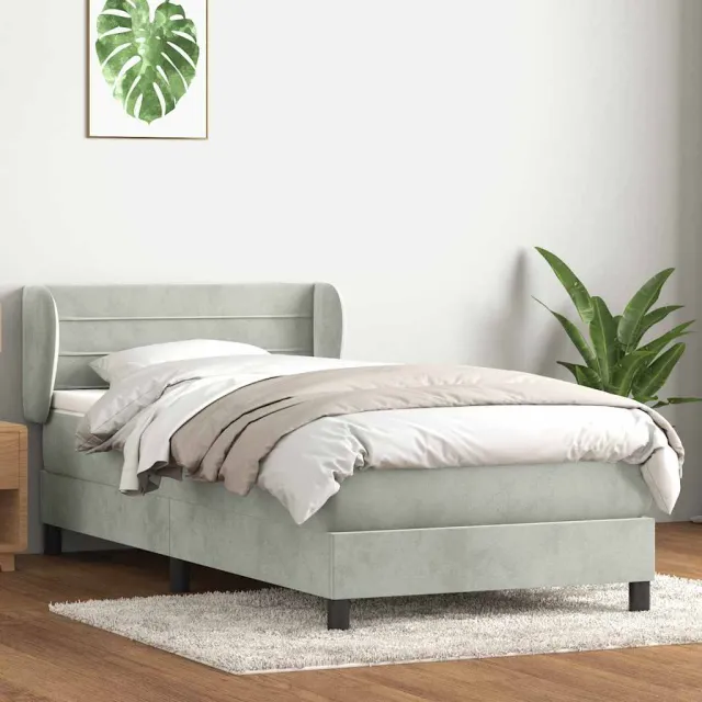 vidaXL Boxspring met matras fluweel lichtgrijs 80x210 cm grijs