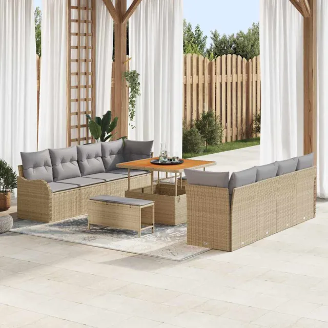 vidaXL Tuinbankenset 11 st Beige poly rattan, foto 2