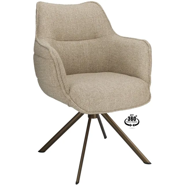 Icon Living Armstoel Lio - Stof Rhythm Liver - Leg Bronze 360° Return-System Creme