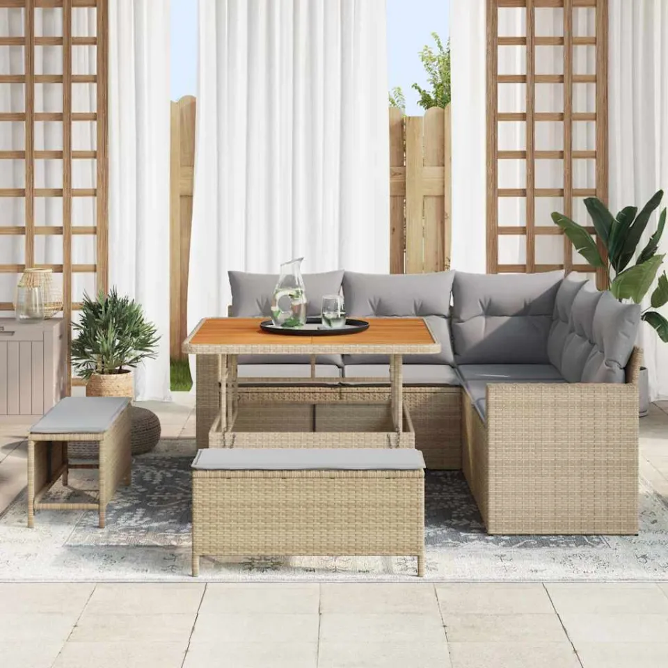 vidaXL Tuinbankenset 8 st Beige poly rattan, foto 3