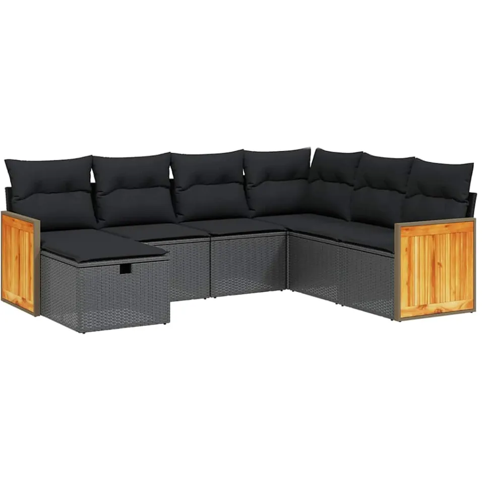vidaXL 7-delige Loungeset met kussens poly rattan zwart