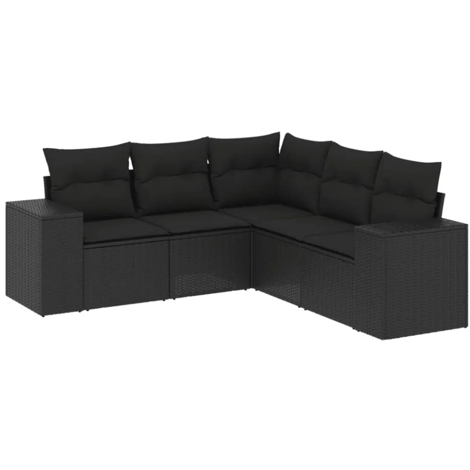 vidaXL 5-delige Loungeset met kussens poly rattan zwart, foto 3