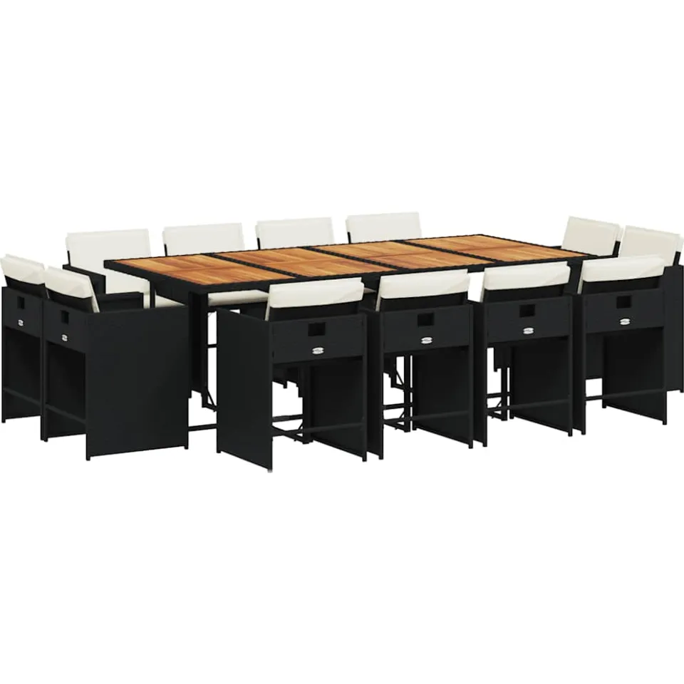 vidaXL 13-delige Tuinset met kussens poly rattan zwart