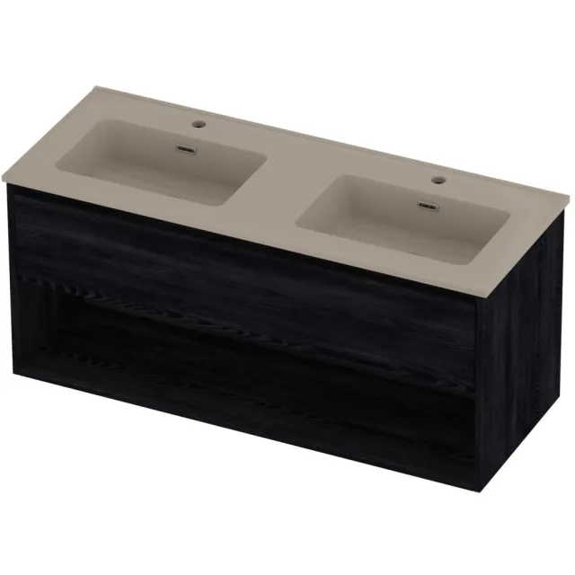 Proline Tribute Badmeubelset Porselein Elegant Schap 120x46x54 cm Mat Crème Cotton Black Oak Eiken