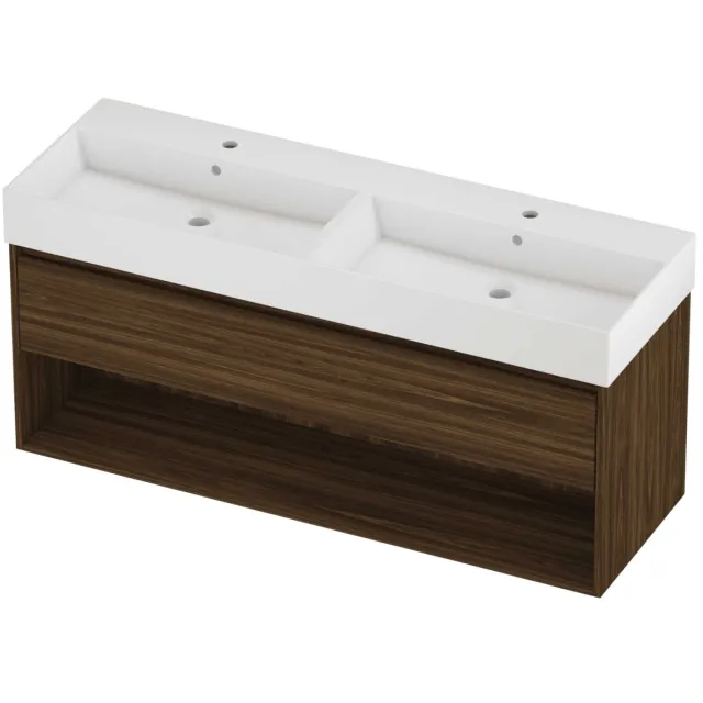 Proline Zara Badmeubelset Porselein Loft Schap 140x46x65 cm Glans Wit Cabana Oak Eiken