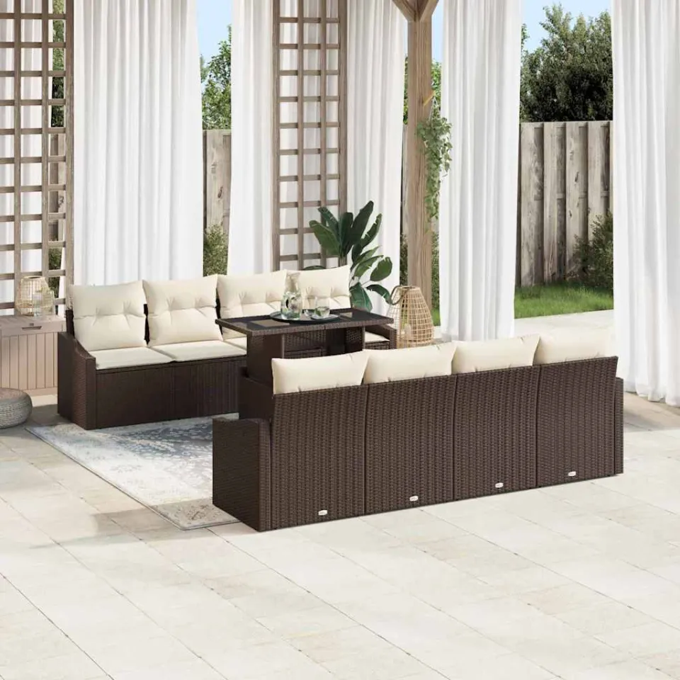 vidaXL Tuin Sofa Set 9 st Bruin poly rattan, foto 3