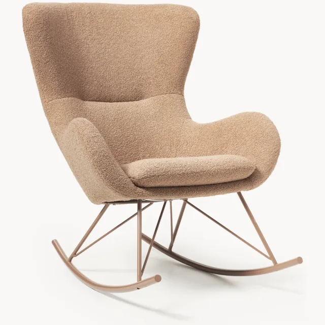 Westwing Collection Teddy schommelstoel Wing met metalen poten Beige, Lichtbruin
