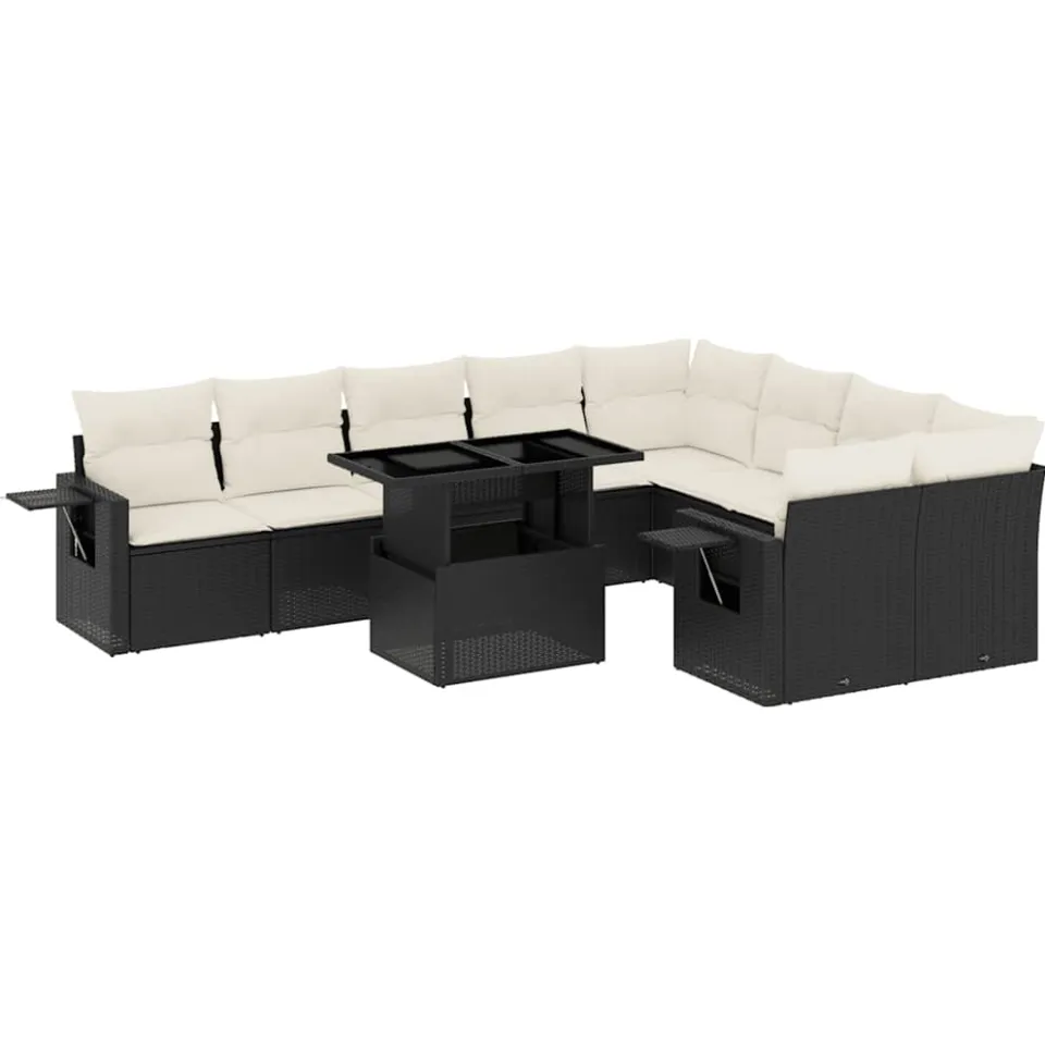 vidaXL 10-delige Loungeset met kussens poly rattan zwart
