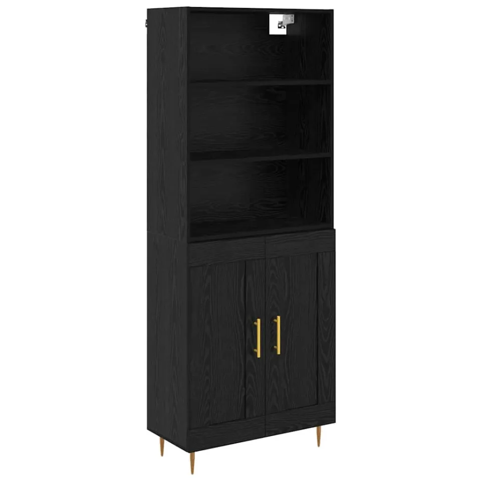 vidaXL Hoge kast Zwart Eiken 69,5 x 34 x 180 cm Bewerkt hout, foto 3