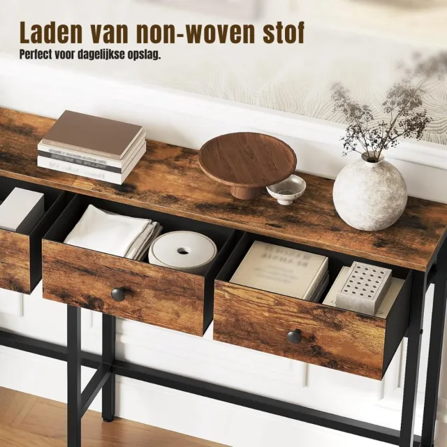 YATINEY Haltafel Met Lades - Haltafel - Console Tafel - Vintage Bruin/Zwart - ‎24cm x 160cm x 80cm