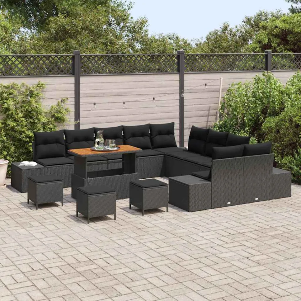 vidaXL Tuinbankenset 14 st Zwart poly rattan, foto 2