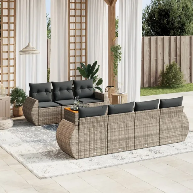 vidaXL 8-delige Loungeset met kussens poly rattan grijs, foto 2