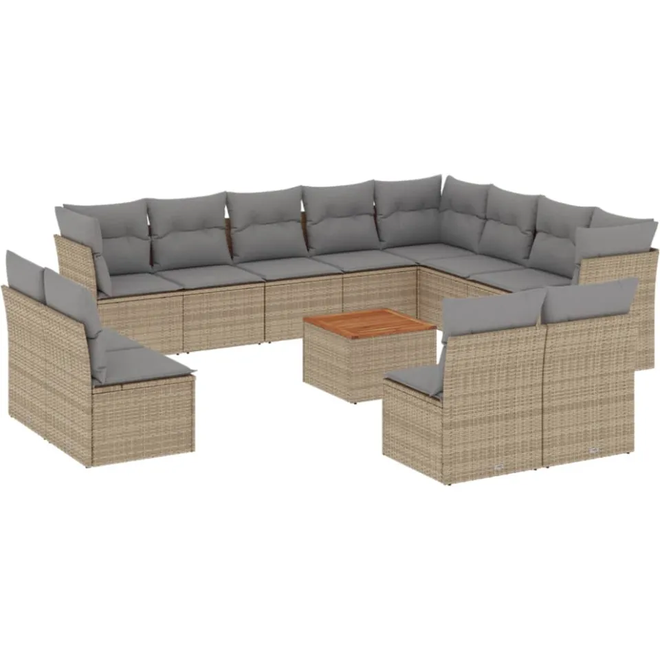 vidaXL 13-delige Loungeset met kussens poly rattan beige, foto 3