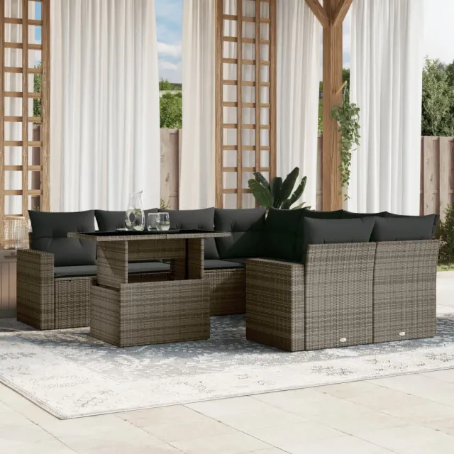 vidaXL 9-delige Loungeset met kussens poly rattan grijs, foto 2