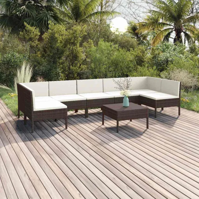 vidaXL 8-delige Loungeset met kussens poly rattan bruin, foto 2