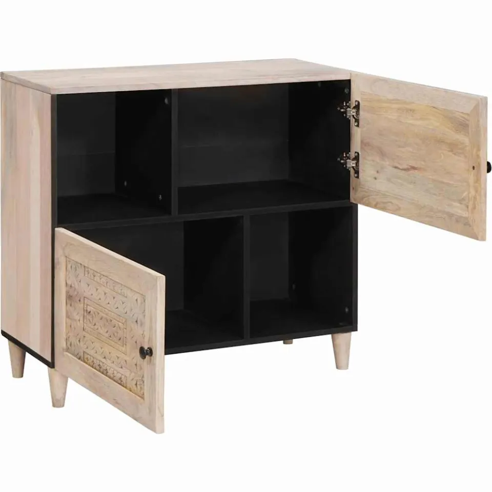 vidaXL Dressoir Bleached Wit 80 x 33 x 75 cm Massief Mango Hout, foto 2