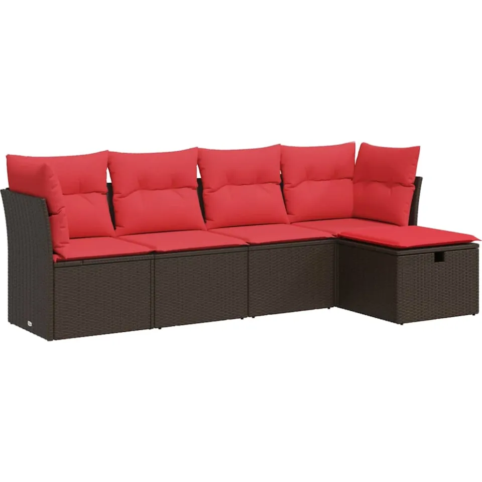 vidaXL 5-delige Loungeset met kussens poly rattan bruin, foto 3