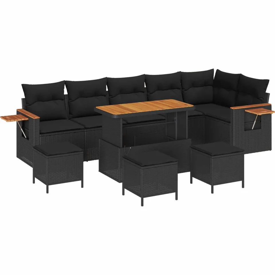 vidaXL Tuinbankenset 10 st Zwart poly rattan, foto 3