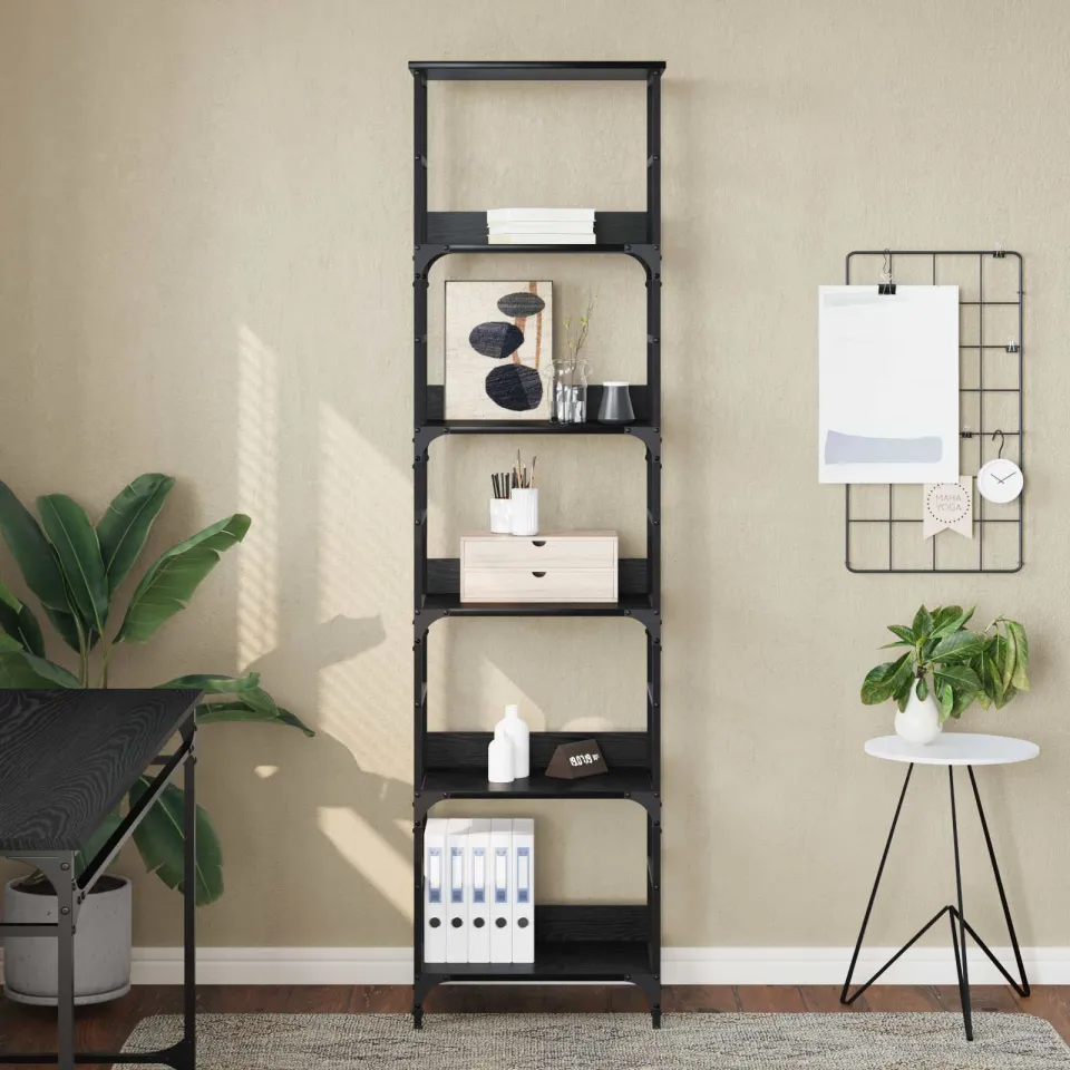 vidaXL Boekenkast 5-laags 50 x 33 x 188,5 cm Bewerkt hout Zwart Eiken, foto 3
