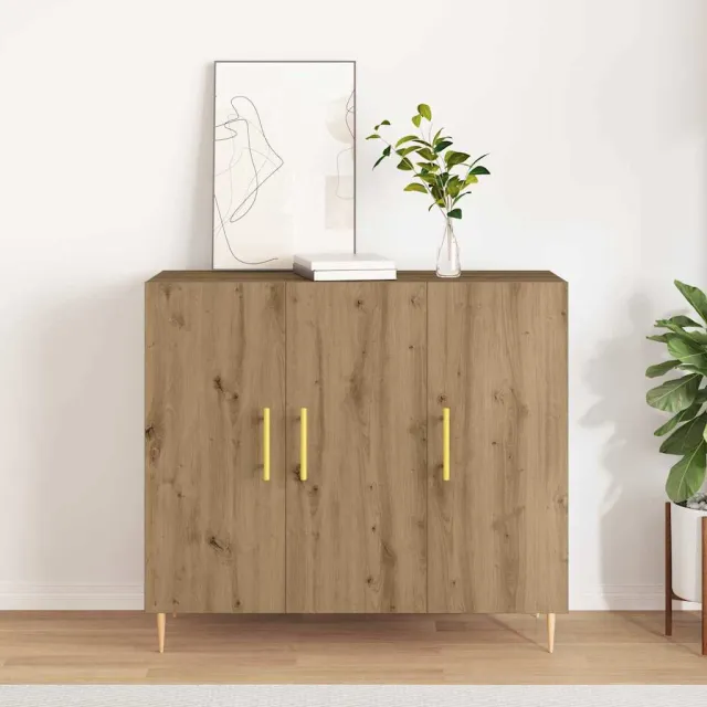 vidaXL Dressoir Artisan Eiken 90 x 34 x 80 cm Bewerkt hout, foto 2