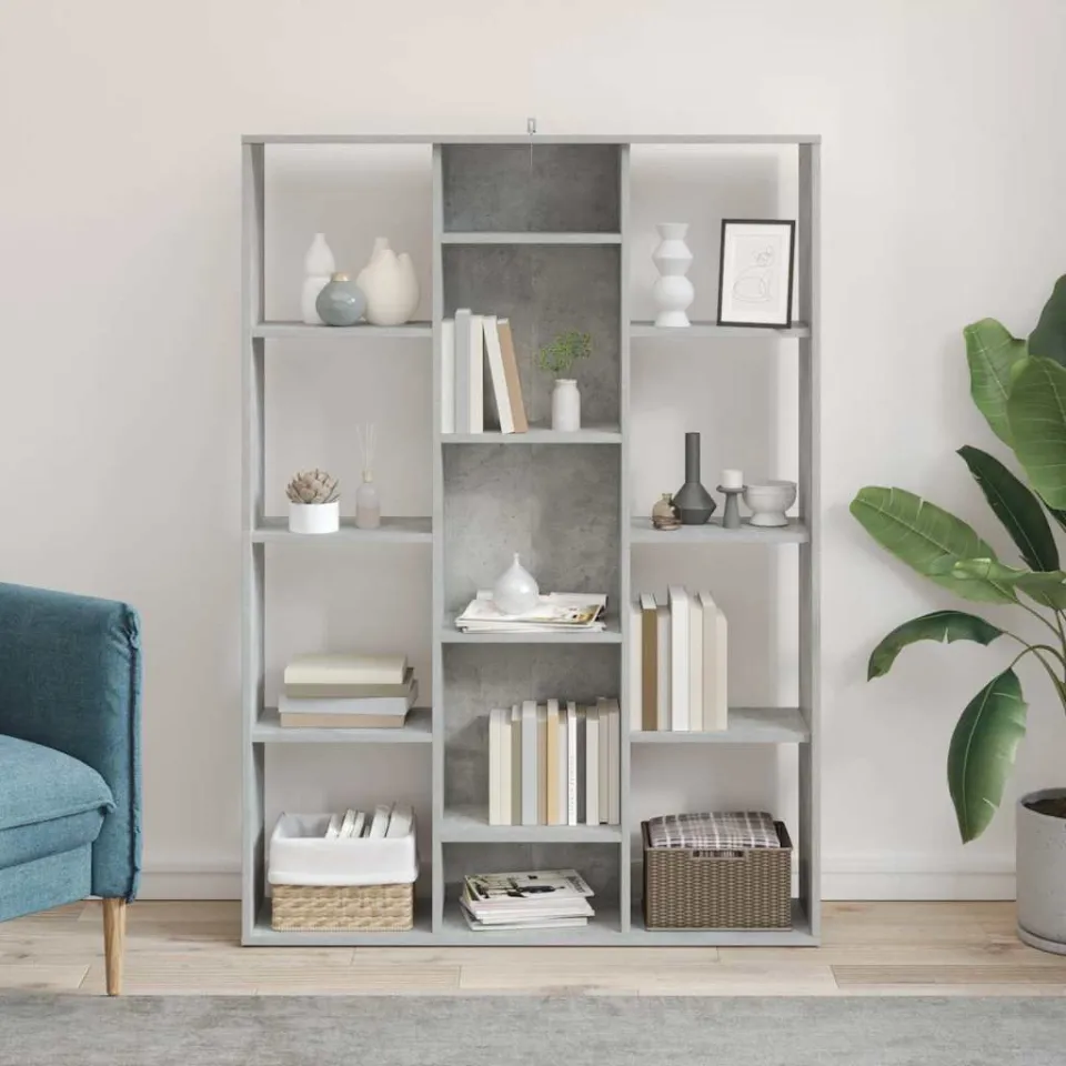 vidaXL Kamerscherm/boekenkast 100x24x140 cm bewerkt hout betongrijs grijs, foto 3