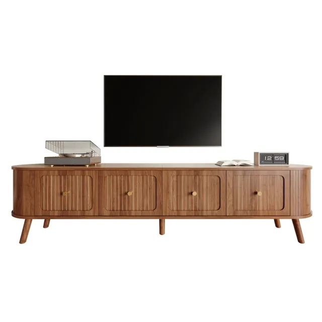 Wishdor TV-Meubel - Met Klapdeuren En Houten Poten - Vintage - Voor De Woonkamer - MDF En Spaanplaat - Walnoot - 180 X 38 X 47 Cm Notenhout